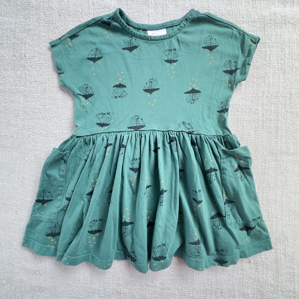 Hanna Andersson Green Rainy Hedgehog Skirted Tee GUC 4